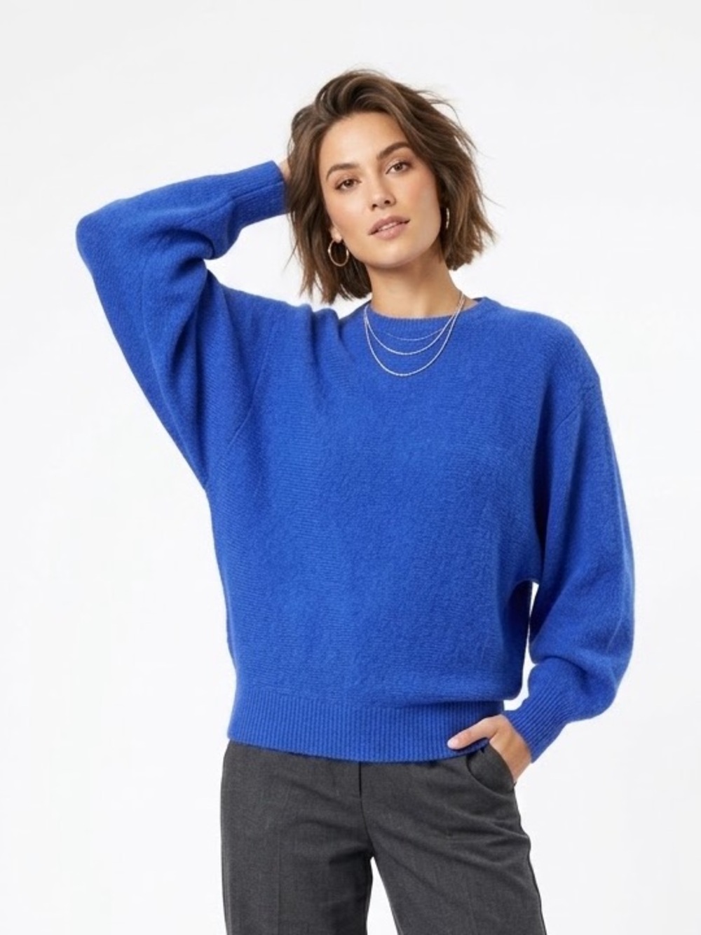 Vintage Wool Angora Cobalt Blue Dolman Sleeve Sweater Minimalist Bold Classic